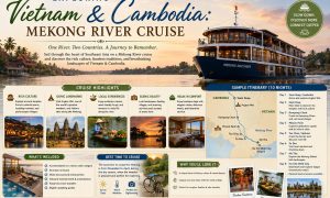 River Cruising Along the Mekong in Vietnam & Cambodia A few years ago, we went on land/river cruise trip through Vietnam and Cambodia. We had an amazing time seeing these two countries. There is so much history and culture. Some of the history is hard to take in, especially visiting sites like The Killing Fields and the “Hotel Hanoi” where American POW’s were held during the Vietnam War. Seeing these places in person though is an eye-opening experience. It was sad because so much of the Cambodian history is unknown to many people. But meeting the amazing, resilient people who can always find a reason to smile was so amazing. We also enjoyed seeing the hustle and bustle in Hanoi and Phnom Penh. This was our first time ever in Asia, and we definitely cannot wait to go back! Our trip was with Viking River Cruises and we had the best guides ever who made the trip even more enjoyable. Here is everything we did and saw during our two weeks in Vietnam & Cambodia. Enjoy! Chicago to Seoul: Read more about our Mekong River cruise on thetravelinggals.com! That is a long line! Off We Go… First we did a lot of flying. A lot. Sarasota to Chicago. Chicago O’Hare to Seoul, South Korea. Seoul to Saigon/Ho Chi Minh (HCM) City, Vietnam. It was about 20 hours of flying. Luckily Korean Air is spectacular and it reminded us again of how terrible it is to fly domestic! We just love the feeling of getting on a plane and then being halfway around the world. Anyone who has traveled internationally understands that amazing feeling. The heat smacks you in the face when you first leave the airport in HCM City. We were there in early March, so it was getting close to their rainy season. No issues with luggage (whew!) and we were off to the hotel. We arrived at the Sofitel Saigon Plaza and promptly passed out from exhaustion. Our first full day in HCM City consisted of touring. We got to see the Reunification Palace, Post Office (way cooler than it sounds!), Notre Dame Cathedral, a lacquer factory, and Chinatown. The Reunification Palace is an interesting place to visit. We got to see the war room in the basement of the building and hear a little bit about the Vietnam War. When we stopped at Notre Dame Cathedral, there were many couples outside taking wedding pictures. On a Monday. We asked our guides why so many people were getting married on this random Monday. They explained that couples take their wedding pictures before the big day and these couples will be getting married in about a month. At The Reunification Palace At The Reunification Palace Anyone who has been to Vietnam has noted the crazy motorbike traffic. On our first day in HCM City, our guides said that to cross the street you just start walking at a steady pace and the motorbikes will go around you. What?! (By the end of the trip, everyone in our group was casually crossing the street like it was no big deal). It was also enjoyable to see the French influence on the architecture while driving around. Unfortunately we did not get to spend too much time in HCM City, but it sure is an interesting place to visit. This is in south Vietnam, which is much different than north Vietnam. After a nice breakfast at our hotel, we boarded a bus for an hour and a half drive to My Tho. This is where we boarded our river cruise ship, the RV Indochina. We had a local guide with us on the bus ride who pointed out may interesting things along the way. While we were leaving the city, you definitely noticed more poverty and the streets were dirtier. When you get on the freeway, there are no motorbikes allowed so there was no traffic which was great. We saw a lot of rice paddies on our drive. Our local guide, Giang, pointed out the elaborate graves of the relatives who have passed away on the different farms. It was an interesting sight to see people living in tin houses with these beautiful graves next to them. It shows how much they respect the dead. Our home for the next 7 days, the RV Indochina Pandaw, is a beautiful wooden ship that was reminiscent of the glamorous age of travel. For anyone that has been on a cruise before, this was the easiest boarding process ever. We just walked onto the ship. Now begins our journey down the Mekong River. RV Indochina Pandaw: Read more about our Mekong River cruise on thetravelinggals.com! Cruising along the Mekong River The first place we stopped was Cai Be where we got to see the floating markets. We also saw locals making pop rice, coconut candy, and other goodies. It was so hot out. Luckily our tours were short. We had a tour in the morning, then break for lunch, and sometimes another short tour in the afternoon. The next day we visited two more spots. Sa Dec is a poor area. It was a bit depressing walking through here. The market we saw was pretty wild though. Seeing all the different foods was fascinating. After Sa Dec we went to the island Cu Lao Gien. The people here were friendly and welcoming. Sometimes it is weird intruding on these people’s lives, but they seemed to enjoy showing us where they lived. The kids followed us around, but did not beg for money which was refreshing. We also visited a Catholic Church on the island and met one of the priests. St. Paul of Chartes - Vietnam Read more about our Mekong River cruise on thetravelinggals.com! We spent the next day visiting a Cham Village, Chau Doc, and crossing the border into Cambodia. The Cham Village is actually a Muslim tribal village. It was another poor area with lots of kids begging for money. It was pretty interesting to see the village. The next stop was Chau Doc where we got to take a rickshaw ride. This was a lot of fun and gave a great overview of the city. I wish we would have had more time to explore after the ride! After Chau Doc we spend the rest of the day cruising until we got to the Cambodian border. It was quite fascinating crossing the border. You could immediately notice the change in landscape. Cambodia is much more lush and exotic. Vietnam - Cambodia border crossing. Read more about our Mekong River cruise on thetravelinggals.com! First stop in Cambodia is Phnom Penh. Our tour was via tuk-tuk which was a fun way to explore the city. We saw the Royal Palace which was magnificent. The Silver Pagoda is a famous spot to visit here. The architecture is quite stunning. We also saw the Cambodian National Museum where there were artifacts and pictures. Our local guide, Buntha (who is one of the most amazing people I have ever met), shared his incredible story with us. He was kidnapped as a child by Pol Pot’s Khmer Rouge regime and lost every one of his family members except one cousin. He did not know his name or birthday until years later when he ran into his cousin who told him. It is amazing to hear how people can go through such horrible things and still be thankful. Killing Tree at the Killing Fields in Cambodia “Killing Tree Against Which Executioners Beat Children” This is the day we also went to see The Killing Fields which is right outside of Phnom Penh in Choeng Ek. This is one of the locations prisoners were taken to be executed. Buntha gave this tour also, but said it is sometimes difficult to walk through here and it gives him nightmares. Next we went to Tuol Sleng which was a high school turned into a prison during the Khmer Rouge. There were only 7 survivors of Tuol Sleng. Two of them are still alive and go to the prison to share their story with tourists. This day was sobering and educational afternoon. It is distressing to think that so many people are unaware of what took place in Cambodia. Especially because this event only occurred about forty years ago. So many of the people who survived it are still alive. That night after dinner we got to see a traditional dance performed by some Cambodia children. Learning about the Cambodians pride in their culture was a nice way to end the day. Next we sailed to a small village called Kampong Trolach. We took a 15 minute ox cart ride which was definitely a unique experience! The most adorable little girls followed us and sang songs. We got to see some beautiful landscapes along the ride, however the village was poor. After the ox cart ride we boarded a bus and took a ride to the Udon Monastery. Tis monastery was beyond gorgeous. It is on a hill and everything is so ornate. In the blessing hall, three Buddhist monks chanted and threw flowers at us for good prosperity. We could take pictures with the monks, but women are not allowed to touch them. We really enjoyed walking around the monastery and seeing the monks, priests, and nuns. Ox Cart Ride After this we sailed back to Phnom Penh and had the rest of the day to ourselves. We walked to the central market to look around. We were a little surprised by how may tourists were in Phnom Penh. Maybe because this is still not a popular spot for Americans to go, but there were a lot of European and Australian travelers. The city is very happening and we really enjoyed walking around. That night we went to the Night Market, which was definitely a highlight of the trip. The Night Market is huge with a giant stage that had live performances and music. It was so fun walking around and people watching. We spent the next day sailing to Kampong Cham. Sitting on the top deck of the river cruise ship and watching everything go by was awesome. When we arrived in Kampong Cham, we toured the Twin Holy Mountains: Phnom Pros and Phnom Srei. Sadly this was our last stop on the Mekong River. We disembarked the RV Indochina to head to Siem Reap. If you are interested in reading about Siem Reap and Angkor Wat in more detail, please check out our post: The Temples of Angkor. Last leg of the trip After seeing Angkor Wat and the rest of the amazing temples in Siem Reap, we took a flight back to Vietnam. Our last leg of the journey took us to Hanoi in northern Vietnam. For us, Hanoi was much more modern than any other city we visited. Again, we did not have much time to explore here, but we enjoyed what we did get to see. This is also where we got to tour the “Hanoi Hilton” which had artifacts and propaganda. Some of the people in our tour group were upset with some of the things the Vietnam government claimed in videos shown throughout. It is still worth visiting to see where the American POW’s were held. Hanoi, Vietnam. Read more about our Mekong River cruise on thetravelinggals.com! We spent our last day in Vietnam going to Ha Long Bay. We got to take a junk ship tour around the bay. You may have read other blog posts about travelers being disappointed with Ha Long Bay. If you get the opportunity to go, it is a really neat place to sail around. We also had a delicious meal. It certainly was not the most beautiful place we went to, but it was a great end to a fantastic trip. The people we met were so friendly and welcoming. We never felt uncomfortable walking around in either country. This trip was also educational because sadly we do not hear much about this part of the world. If you do go to Vietnam or Cambodia, go during the winter months as it was uncomfortably hot in the spring and only gets worse in the summer. Bring comfortable shoes and flowy clothes. Thank you for reading this post, we know it was a bit lengthy! [Check out more pictures from our trip: Vietnam and Cambodia] Have you traveled to either Vietnam or Cambodia? What did you like or dislike about it? Let us know in the comments! The Traveling Gals Like it? Pin it! Read our newest blog post Exploring Vietnam and Cambodia: Mekong River Cruise